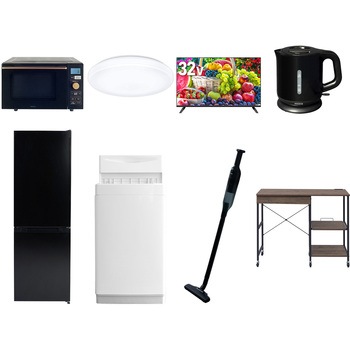 【家電セット】8点セット (6kg洗濯機 157L冷蔵庫 オーブンレンジ シーリングライト 32型液晶テレビ 電気ケトル 軽量クリーナー レンジラック) YAMAZEN(山善)