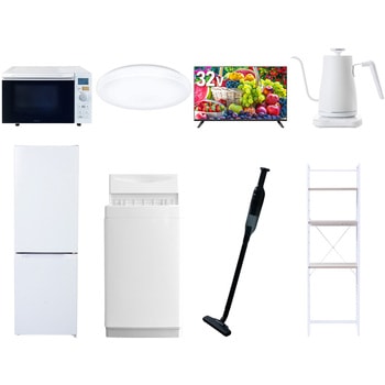 【家電セット】8点セット (6kg洗濯機 157L冷蔵庫 オーブンレンジ シーリングライト 32型液晶テレビ 温調ケトル 軽量クリーナー 家電収納ラック) YAMAZEN(山善)