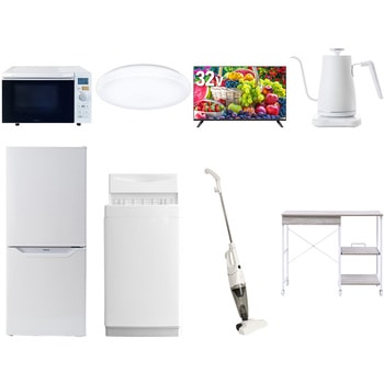 【家電セット】8点セット (6kg洗濯機 106L冷蔵庫 オーブンレンジ シーリングライト 32型液晶テレビ 温調ケトル スティッククリーナー レンジラック) YAMAZEN(山善)