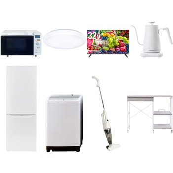 【家電セット】8点セット (8kg洗濯機 173L冷蔵庫 オーブンレンジ シーリングライト 32型液晶テレビ 温調ケトル スティッククリーナー レンジラック) YAMAZEN(山善)