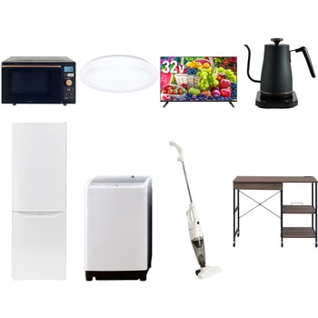 【家電セット】8点セット (8kg洗濯機 173L冷蔵庫 オーブンレンジ シーリングライト 32型液晶テレビ 温調ケトル スティッククリーナー レンジラック) YAMAZEN(山善)