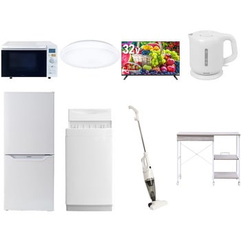 【家電セット】8点セット (6kg洗濯機 106L冷蔵庫 オーブンレンジ シーリングライト 32型液晶テレビ 電気ケトル スティッククリーナー レンジラック) YAMAZEN(山善)
