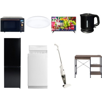 【家電セット】8点セット (6kg洗濯機 157L冷蔵庫 オーブンレンジ シーリングライト 32型液晶テレビ 電気ケトル スティッククリーナー レンジラック) YAMAZEN(山善)