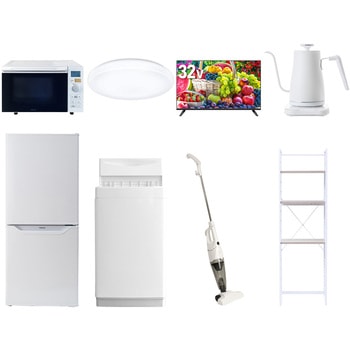 【家電セット】8点セット (6kg洗濯機 106L冷蔵庫 オーブンレンジ シーリングライト 32型液晶テレビ 温調ケトル スティッククリーナー 家電収納ラック) - YAMAZEN(山善)