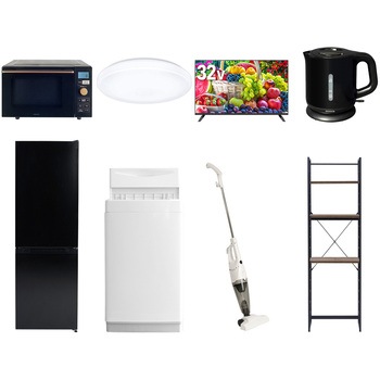【家電セット】8点セット (6kg洗濯機 157L冷蔵庫 オーブンレンジ シーリングライト 32型液晶テレビ 電気ケトル スティッククリーナー 家電収納ラック) YAMAZEN(山善)