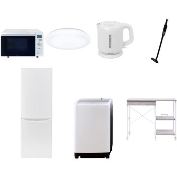 【家電セット】7点セット (8kg洗濯機 173L冷蔵庫 オーブンレンジ シーリングライト 電気ケトル 軽量クリーナー レンジラック) YAMAZEN(山善)