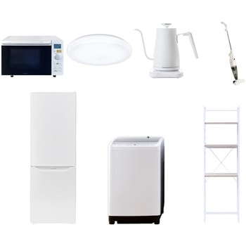 【家電セット】7点セット (8kg洗濯機 173L冷蔵庫 オーブンレンジ シーリングライト 温調ケトル スティッククリーナー 家電収納ラック) YAMAZEN(山善)