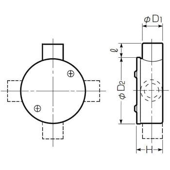 PVM28-1KJ 露出用丸形ボックス〈カブセ蓋〉 (1方出) 1個 未来工業 