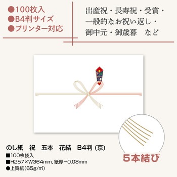 のし紙 祝 五本 花結 B4判 (京) ササガワ