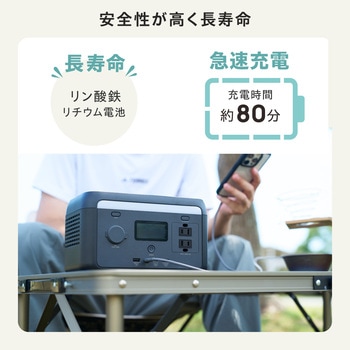 ポータブル電源 205Wh リン酸鉄 バッテリー 【AC×2 定格300W Type-C×2 USB-A×2 カーソケット×1】 エレコム