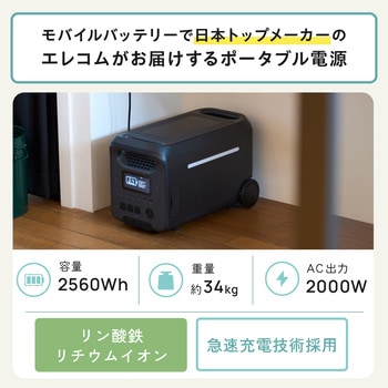ポータブル電源 大容量 2560Wh リン酸鉄 【AC×4 Type-C×2 USB-A×4 カーソケット×1 アンダーソン×1】 エレコム