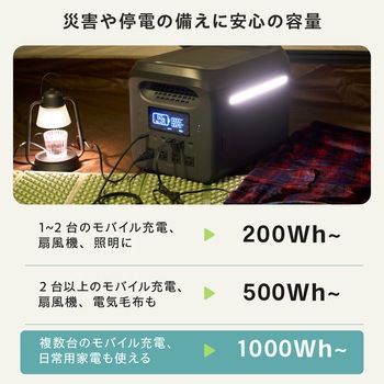 ポータブル電源 大容量 1229Wh リン酸鉄 バッテリー 【AC×4 TypeC×2 USB-A×4 カーソケット×1】 エレコム
