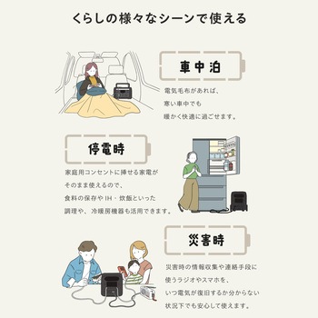 ポータブル電源 大容量 1229Wh リン酸鉄 バッテリー 【AC×4 TypeC×2 USB-A×4 カーソケット×1】 エレコム