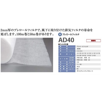 塗装ブース排気用プレロールフィルター AD-40 ハーフロール アンデックス