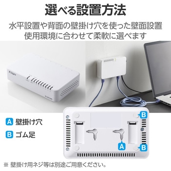 スイッチングハブ LANハブ 8ポート Giga対応 1000/100/10Mbps プラスチック筐体 AC電源 ファンレス エレコム