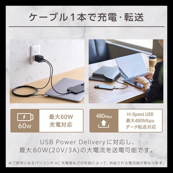 USB-Cケーブル (TypeC to C) 2m L字 PD 60W 【MacBook iPad iPhone 等タイプC機器対応】 急速充電 ILMF エレコム