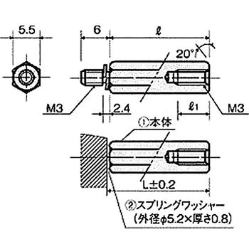 SW黄銅スペーサー WSB-300SWEシリーズ(M=3 ピッチ0.5SW付) 廣杉計器