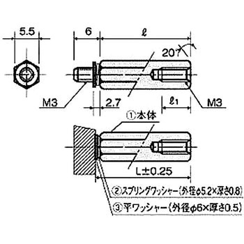 SW，PW付黄銅スペーサー WSB-300SPEシリーズ(M=3 ピッチ0.5SW，PW付) - 廣杉計器