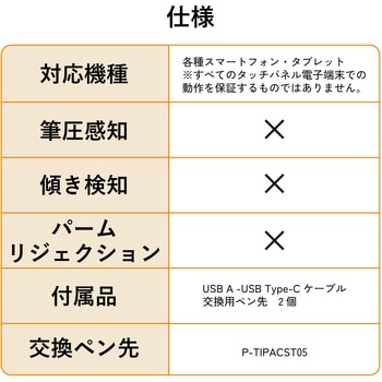 タッチペン スタイラスペン 充電式 USB Type-C 急速充電 磁気吸着 交換用ペン先2個付属 オートオフ機能 エレコム