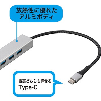 LAN付USB3Type-C 3ポート変換アルミハブ ナカバヤシ