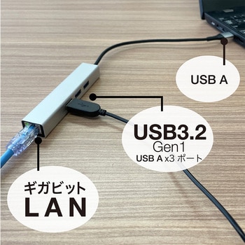 LAN付USB3Type-A / 3ポートアルミハブ ナカバヤシ