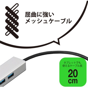 LAN付USB3Type-A / 3ポートアルミハブ ナカバヤシ