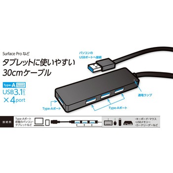 USB3．1Gen1 / 4ポートハブ/30cm ナカバヤシ