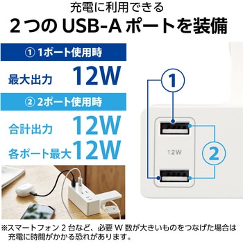 電源タップ 延長コード USB付き 3m (コンセント×3 USB A×2) クリップ式 雷ガード ほこり防止シャッター エレコム