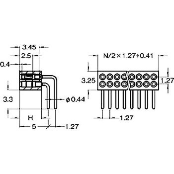 ピンヘッダー(ソケット) FRR-72038-00ライトアングル(2列) 廣杉計器