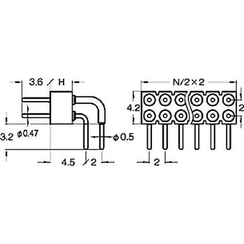 ピンヘッダー(ピン) PRR-220284-00ライトアングル(2列) 廣杉計器
