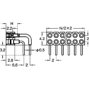 ピンヘッダー(ソケット) FRR-22036-00ライトアングル(2列) 廣杉計器