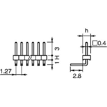 ピンヘッダー(ピン) PCB取付穴径Φ0.65 PSR-710103-00(H=1，h=2.1) 廣杉計器