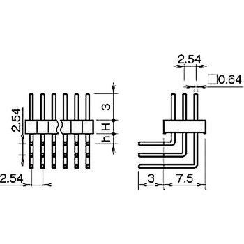 ピンヘッダー(ピン) PCB取付穴径Φ1.02 PSR-430253-00(H=2.5，h=1.4) 廣杉計器