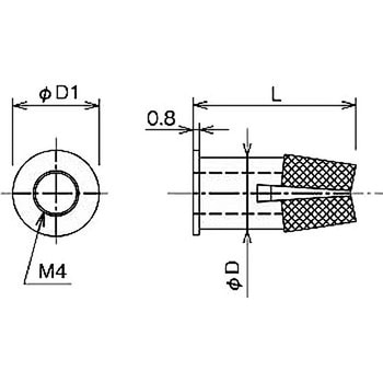 インサートナット(黄銅ダッヂインサート) HFD-400(M=4 ピッチ0.7) 廣杉計器