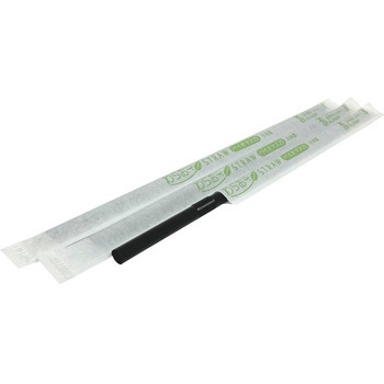 【国産】ジュース用バイオマスストロー6mm×21cmフレックス 黒(紙包装/500本入) 大一産業