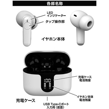 スマート完全ワイヤレス ステレオイヤホン ANC/AAC/防水 カシムラ
