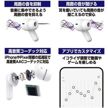 スマート完全ワイヤレス ステレオイヤホン ANC/AAC/防水 カシムラ