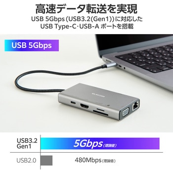 USB Type-C ドッキングステーション 10-in-1 ハブ PD 90W出力 急速充電 エレコム