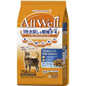 AllWell 10歳以上の腎臓の健康維持用 フィッシュ味 挽き小魚とささみフリーズドライパウダー入り Allwell