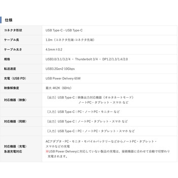 USB Type-C ケーブル 4K60Hz映像・データ通信・給電 Vodaview