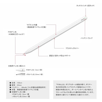 スタイラス タッチペン iPadマグネット充電モデル対応 ペン先1.5mm Vodaview
