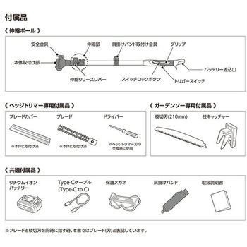 4WAY高枝ガーデントリマー&ガーデンソーセット 2.5Ahバッテリー付属 着脱式伸縮延長ポール 10.8V コードレス YAMAZEN(山善)