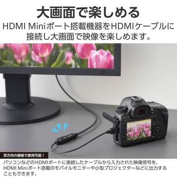 mini HDMI - HDMI 変換アダプタ 0.2m スーパースリム 4K/30Hz (ミニHDMI タイプCオス to HDMI タイプAメス) エレコム