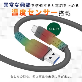 5Gbpsシリコンケーブル USB-A to USB-C iPhone16 15 Android各種 しなやか 絡まない USB3.2 Gen1 高速データ転送 ケーブルバンド付 2m 全1色 2年保証 スモーキーブラック MOTTERU