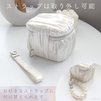 ギャザーミニスクエアポーチ 収納 化粧ポーチ ミニポーチ コスメ ガジェットポーチ 旅行 ホワイト 全1色(MOT-GPOUCH01) MOTTERU
