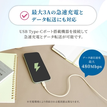 やわらかくて丈夫 耐屈曲1.5万回以上 急速充電3A/データ転送 USB Type-A to USB Type-C ケーブル 0.5m キナリ色 OWLTECH(オウルテック)