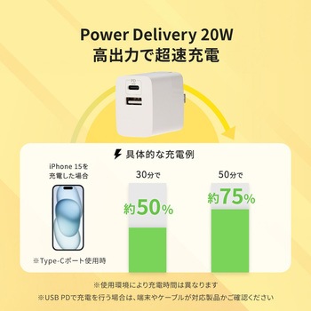 最大PowerDelivery20W出力に対応USB Type-C×1 USB Type-A×1端子搭載 AC充電器 ホワイト OWLTECH(オウルテック)