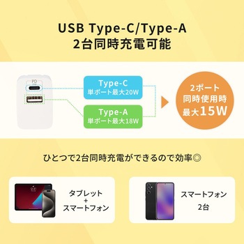 最大PowerDelivery20W出力に対応USB Type-C×1 USB Type-A×1端子搭載 AC充電器 ホワイト OWLTECH(オウルテック)