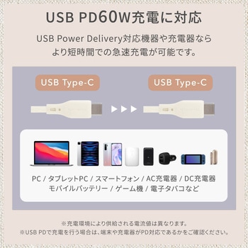 磁力でまとまる PD60W充電/データ転送 USB Type-C to USB Type-C マグネットケーブル キナリ色モデル OWLTECH(オウルテック)