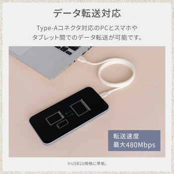 磁力でまとまる 急速充電3A/データ転送 USB Type-A to USB Type-C マグネットケーブル キナリ色モデル OWLTECH(オウルテック)